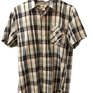 Men’s Short Sleeve TIMBERLAND Button Up Plaid Shirt Size Large Slim Fit